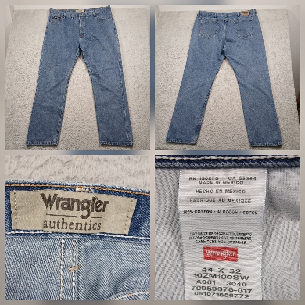 Wrangler Authentics Men's Jeans 44x32 Light Wash Straight Leg‎ 100% Cotton